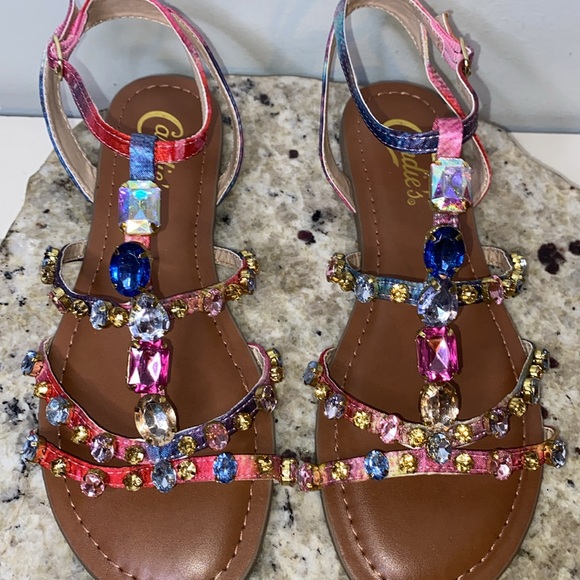 Candies Camilos Multi-Colored Rhinestone Gladiator Strappy Sandal-Women’s Size 6 - Picture 4 of 14
